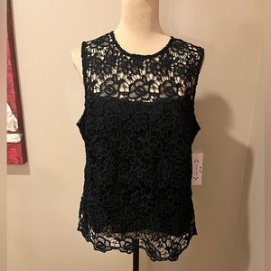NWT Nanette Leopore Black Lace Sleeveless Blouse, size L